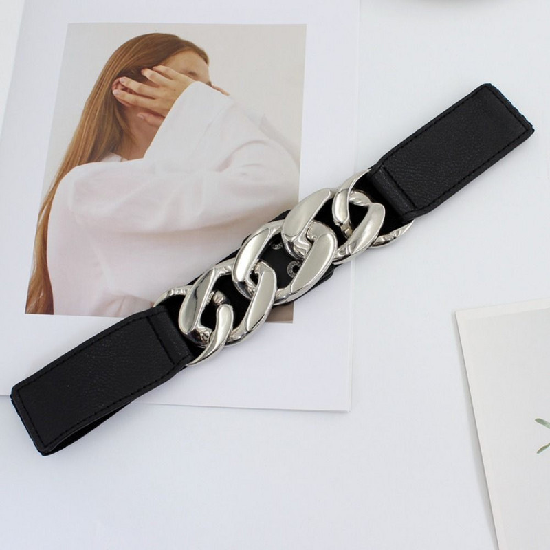 Elastic la modă, ocazional, care se potrivește cu fustă sălbatică, benzi cu cataramă din spate, centură de talie, rochie de doamnă, centură cu lanț pentru talie