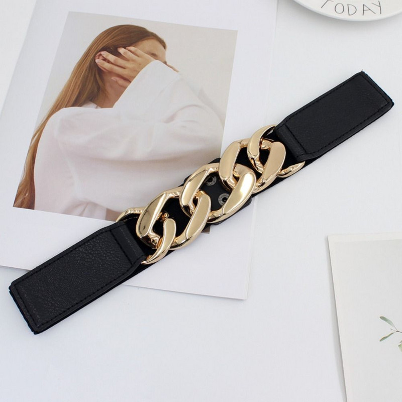 Elastic la modă, ocazional, care se potrivește cu fustă sălbatică, benzi cu cataramă din spate, centură de talie, rochie de doamnă, centură cu lanț pentru talie