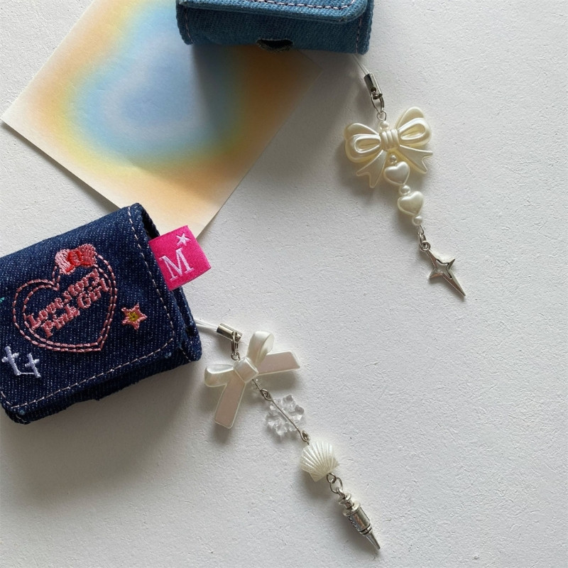 Punk Y2K telefoni ripatsikett Lahe tüdruku armsa helmestega võluv Bowknot võtmehoidja