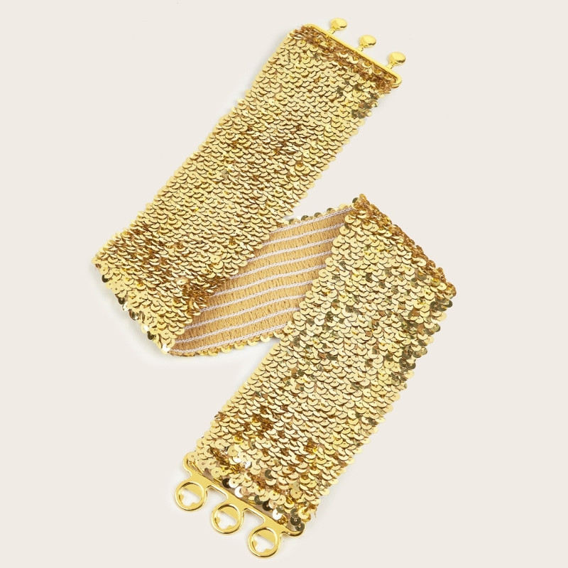 Arany ezüst színű öv Cool punk csillogó flitterek rugalmas sztreccs széles derékpánt női ruha deréköv ékszer kiegészítők