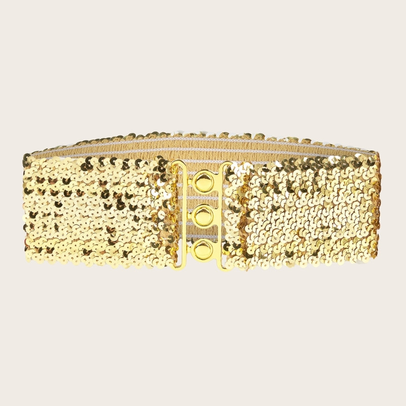 Arany ezüst színű öv Cool punk csillogó flitterek rugalmas sztreccs széles derékpánt női ruha deréköv ékszer kiegészítők