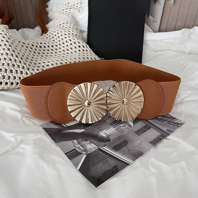 Diržas Elastinis Cummerbunds Personality Metalinis apvali sagtis PU odos lydinio juosmens korsetas Diržai Dekoratyviniai džinsai