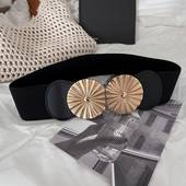 Ζώνη Ελαστική Cummerbunds Fashion Μεταλλική στρογγυλή πόρπη Ζώνες κορσέ μέσης από κράμα φαρδιά ζώνη