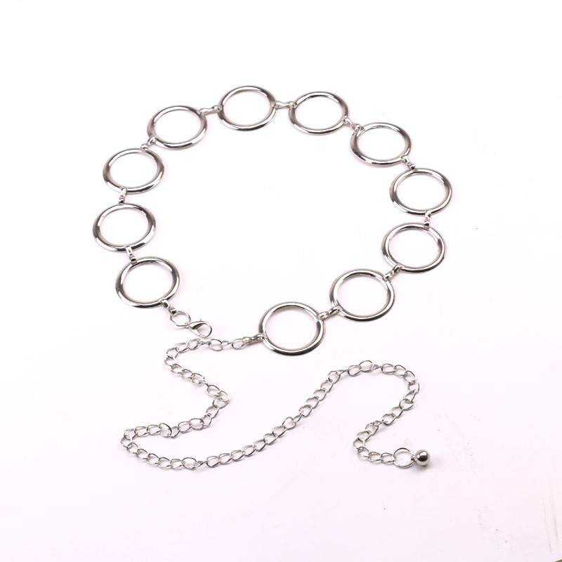 Stiilne Euroopa ja Ameerika metallist vöö kuldsete ja hõbedaste ümmarguste rõngastega naiste kleidi vööketi tarviku jaoks