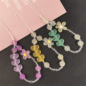 Mobiliojo telefono dirželis Meilė širdis riešas trumpas dirželis, rankinis karoliukais, matinis apvalus karoliukas, gėlėtas pakabukas telefono dėklas, apsaugantis nuo pametimo