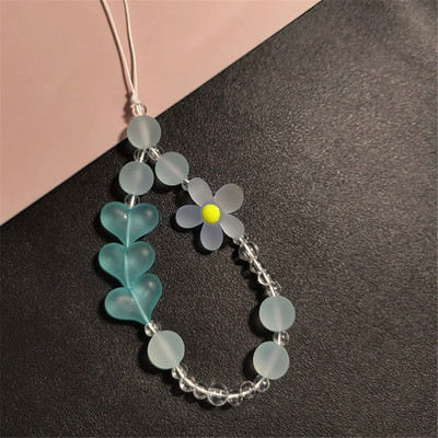 Mobiliojo telefono dirželis Meilė širdis riešas trumpas dirželis, rankinis karoliukais, matinis apvalus karoliukas, gėlėtas pakabukas telefono dėklas, apsaugantis nuo pametimo