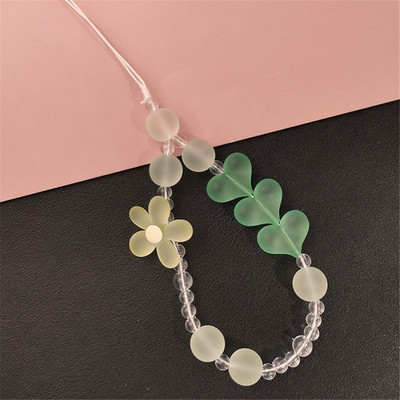 Mobiliojo telefono dirželis Meilė širdis riešas trumpas dirželis, rankinis karoliukais, matinis apvalus karoliukas, gėlėtas pakabukas telefono dėklas, apsaugantis nuo pametimo