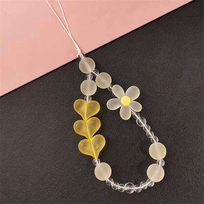 Mobiliojo telefono dirželis Meilė širdis riešas trumpas dirželis, rankinis karoliukais, matinis apvalus karoliukas, gėlėtas pakabukas telefono dėklas, apsaugantis nuo pametimo