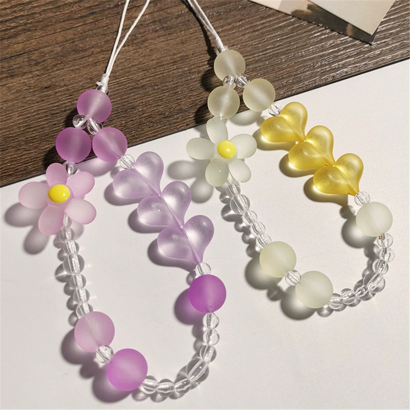 Mobiliojo telefono dirželis Meilė širdis riešas trumpas dirželis, rankinis karoliukais, matinis apvalus karoliukas, gėlėtas pakabukas telefono dėklas, apsaugantis nuo pametimo