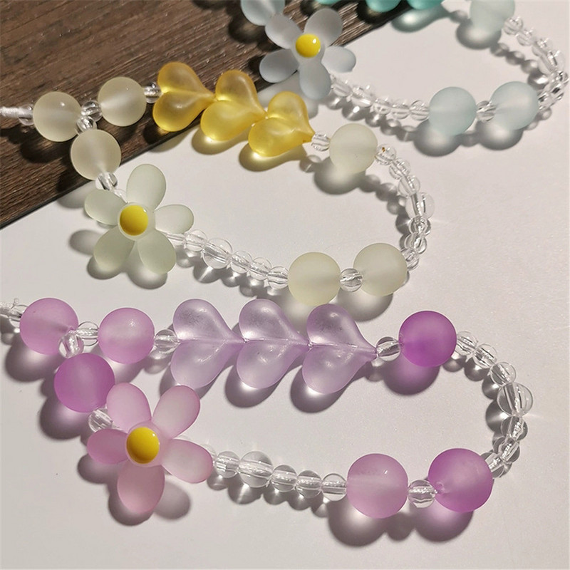 Mobiliojo telefono dirželis Meilė širdis riešas trumpas dirželis, rankinis karoliukais, matinis apvalus karoliukas, gėlėtas pakabukas telefono dėklas, apsaugantis nuo pametimo