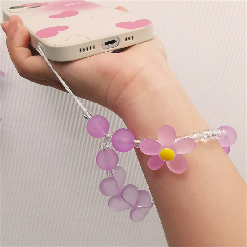 Mobiliojo telefono dirželis Meilė širdis riešas trumpas dirželis, rankinis karoliukais, matinis apvalus karoliukas, gėlėtas pakabukas telefono dėklas, apsaugantis nuo pametimo