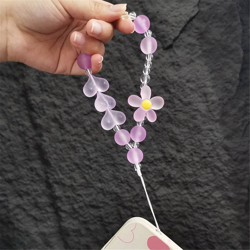 Mobiliojo telefono dirželis Meilė širdis riešas trumpas dirželis, rankinis karoliukais, matinis apvalus karoliukas, gėlėtas pakabukas telefono dėklas, apsaugantis nuo pametimo