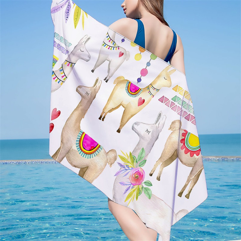 10 színű Aranyos Alpaca Cactus Strandtörölközők Puha Gyorsan száradó nagy mikroszálas, szuper nedvszívó úszómedence fürdőlepedők gyerekeknek Felnőtteknek