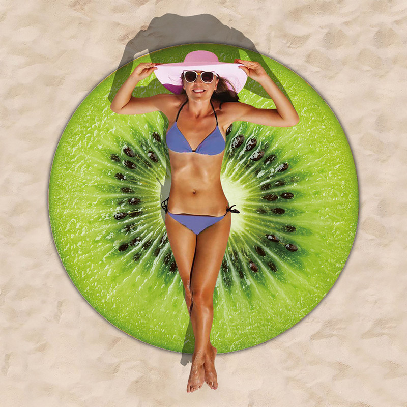 Kerek gyümölcsös strandtörölköző Ultra világoskék fürdőlepedő homokálló strand babanyakú felfújható gyűrűs úszó rúgódeszka nőknek