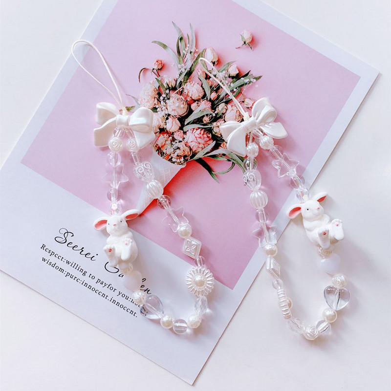 1 bucă de desene animate curele pentru telefon mobil cu mărgele, lanț de telefon iepure tridimensional, șnur de mână, frânghie pentru agățat