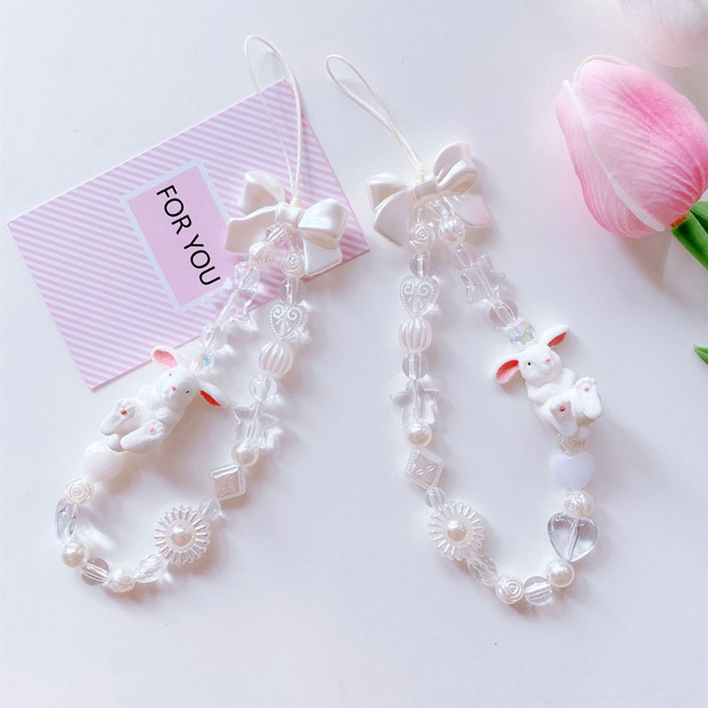 1 bucă de desene animate curele pentru telefon mobil cu mărgele, lanț de telefon iepure tridimensional, șnur de mână, frânghie pentru agățat