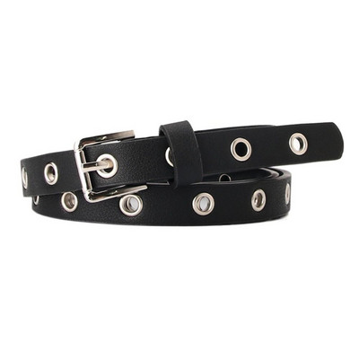 Vintage Grommet Eyelet Punk PU Ζώνη για Γυναικεία Τρύπες Κοίλη δερμάτινη ζώνη μέσης με πόρπη από κράμα Θηλυκές λεπτές ζώνες μέσης