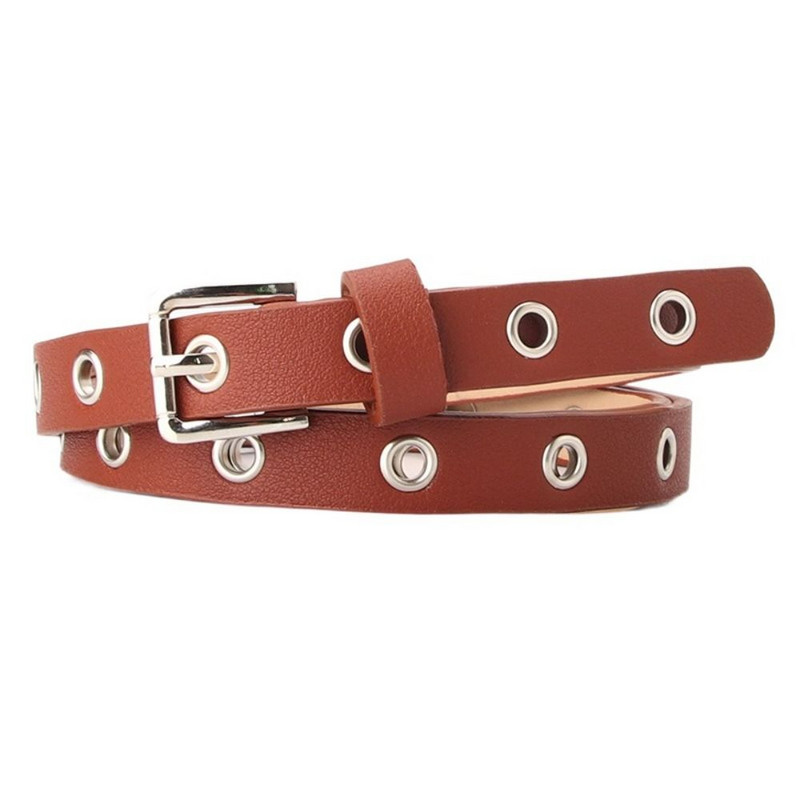 Vintage Grommet Eyelet Punk PU Ζώνη για Γυναικεία Τρύπες Κοίλη δερμάτινη ζώνη μέσης με πόρπη από κράμα Θηλυκές λεπτές ζώνες μέσης