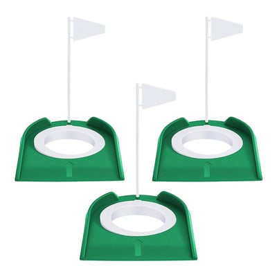 3 buc. Cupă pentru golf pentru găuri de golf Ajutoare pentru antrenament Accesorii pentru golf Putere pentru antrenament pentru golf cu steag din plastic verde + alb