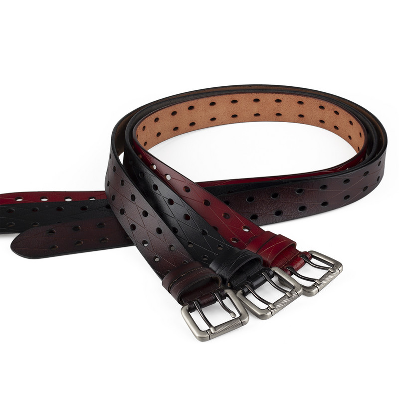 Bărbați Piele Dublu Ac Cataramă Classic Tow Row Hole Jeans Belt Cowboy