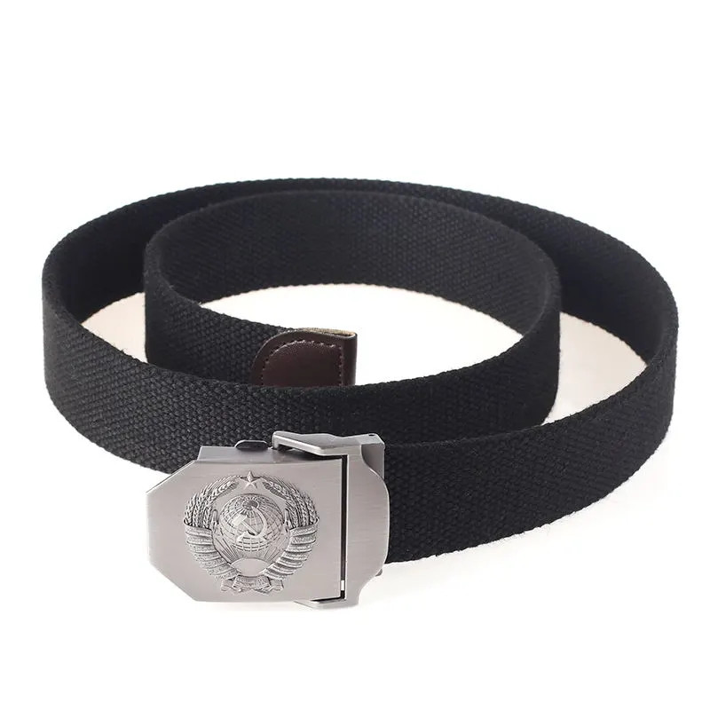 Meeste uus lõuendist vöö Nõukogude riigi embleemiga metallist pandlaga vöö meestele Ehtsad taktikalised kvaliteetsed lõuendist plastikust pandlaga vööd 