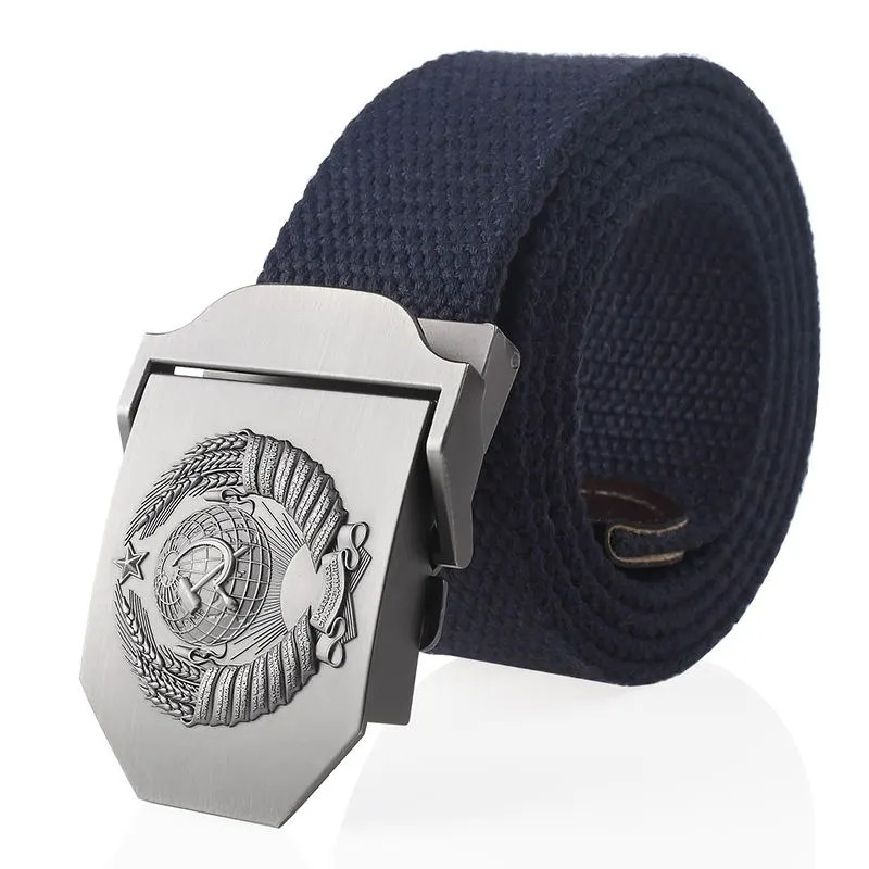 Meeste uus lõuendist vöö Nõukogude riigi embleemiga metallist pandlaga vöö meestele Ehtsad taktikalised kvaliteetsed lõuendist plastikust pandlaga vööd 