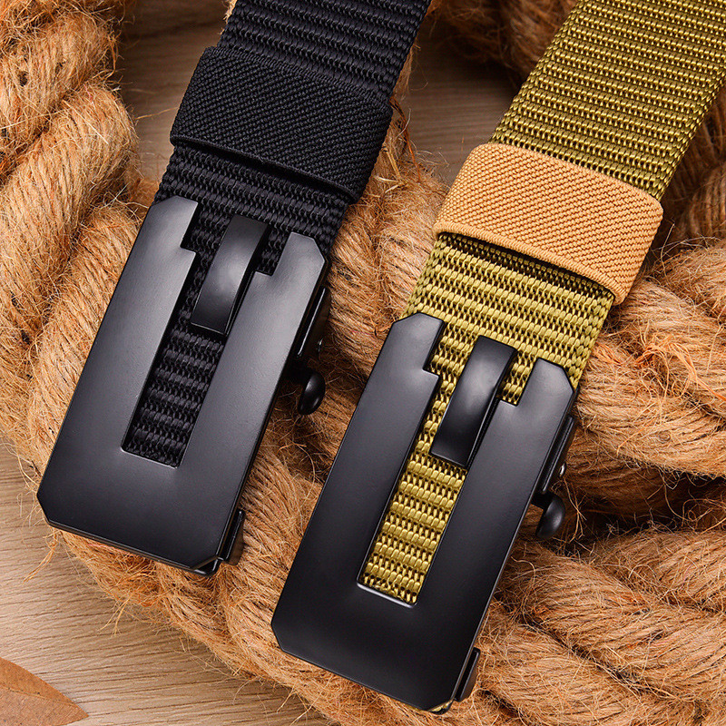 Nouă centură cu cataramă automată fără dinți, pânză din nailon îngroșată, versatilă, ocazională, pentru afaceri, pentru bărbați, centură clasică cu cataramă din aliaj, 3,3 cm