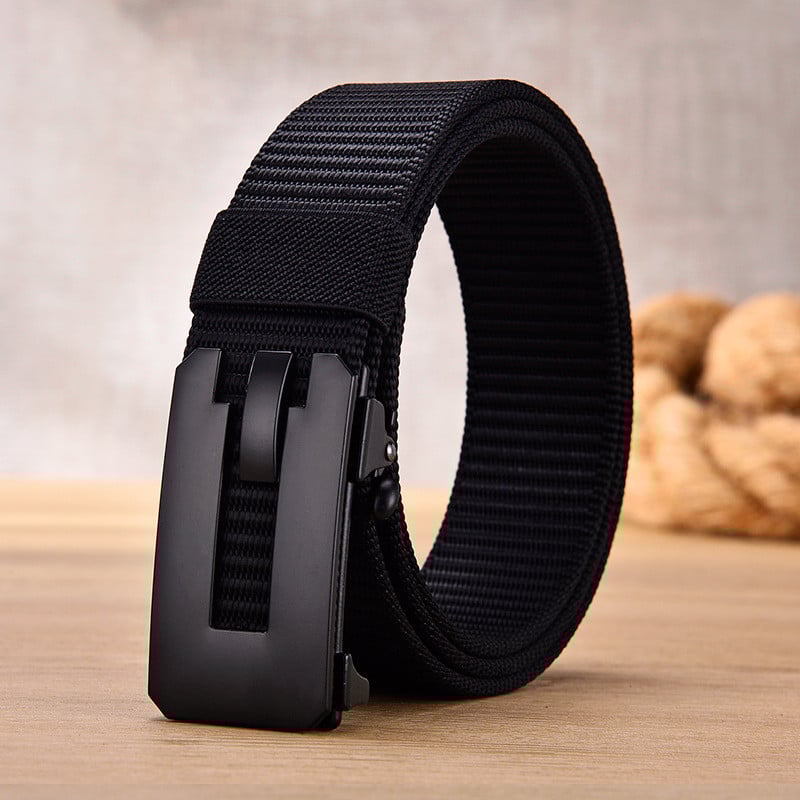 Nouă centură cu cataramă automată fără dinți, pânză din nailon îngroșată, versatilă, ocazională, pentru afaceri, pentru bărbați, centură clasică cu cataramă din aliaj, 3,3 cm