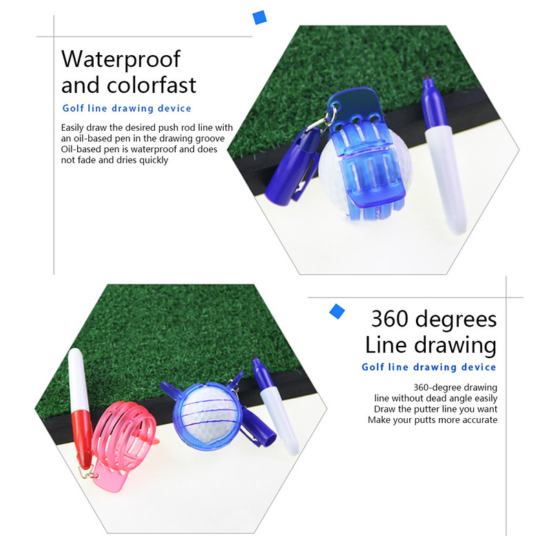 Alat za označavanje linija loptice za golf Moderan uređaj za crtanje linija s olovkom Komplet za poravnanje golfa od 360 stupnjeva za golf na otvorenom, ružičasta