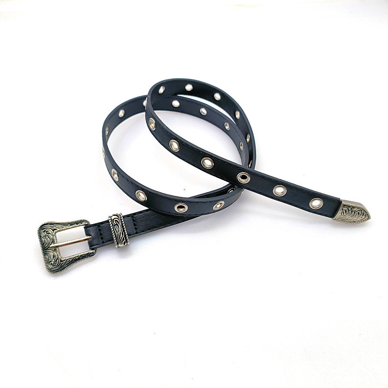 Γυναικεία ζώνη PU μαύρη σκαλιστή πόρπη χωρίς διάτρηση, ρυθμιζόμενη περιστασιακή ζώνη, αξεσουάρ ανδρικών τζιν ζώνης μόδας 105cm