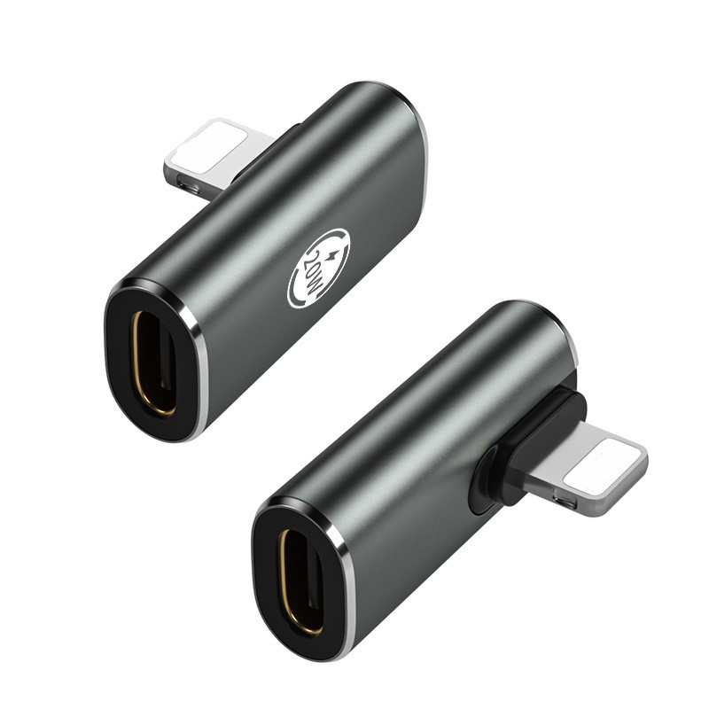 20 W USB Type-C greito įkrovimo adapteris, skirtas iPhone 11 12 13 14 USB C moteriškas ir apšvietimas vyriškas tiesios galvos alkūnės keitiklio adapteris
