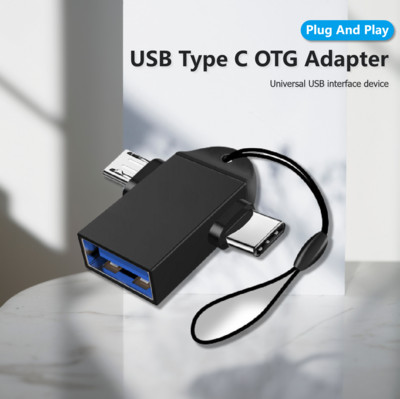 USB Θηλυκό σε Micro Αρσενικό και Τύπος C Αρσενικό Σύνδεσμος Κράμα αλουμινίου 2 σε 1 Προσαρμογέας OTG στον μετατροπέα Go για συσκευή ανάγνωσης καρτών