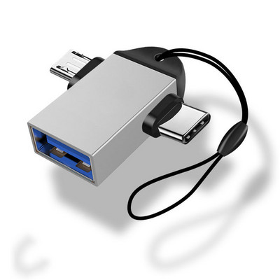 USB-aljzatból mikro-dugaszba és C-típusú dugasz csatlakozó alumíniumötvözet 2 az 1-ben OTG-adapter menet közben konverter kártyaolvasóhoz