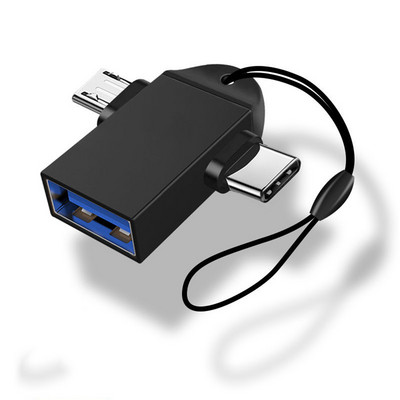 USB-aljzatból mikro-dugaszba és C-típusú dugasz csatlakozó alumíniumötvözet 2 az 1-ben OTG-adapter menet közben konverter kártyaolvasóhoz
