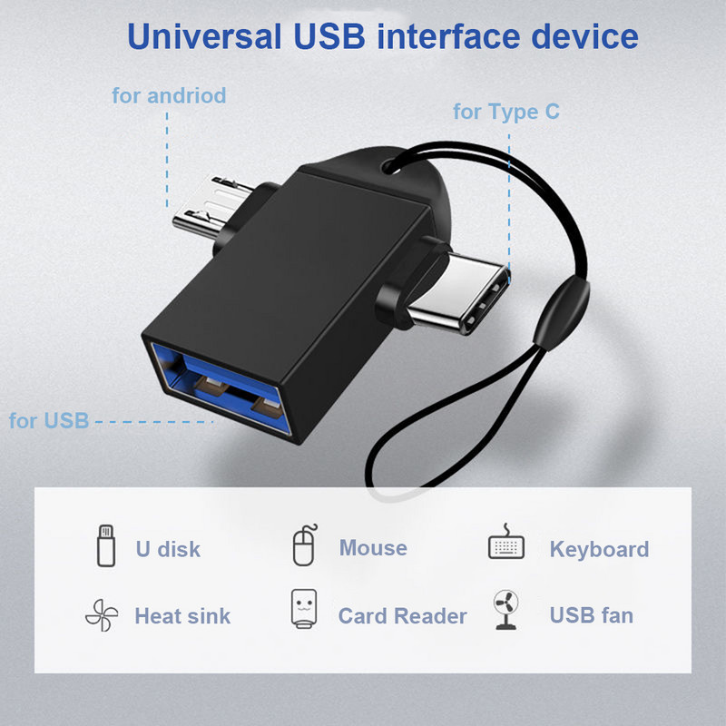 USB-aljzatból mikro-dugaszba és C-típusú dugasz csatlakozó alumíniumötvözet 2 az 1-ben OTG-adapter menet közben konverter kártyaolvasóhoz