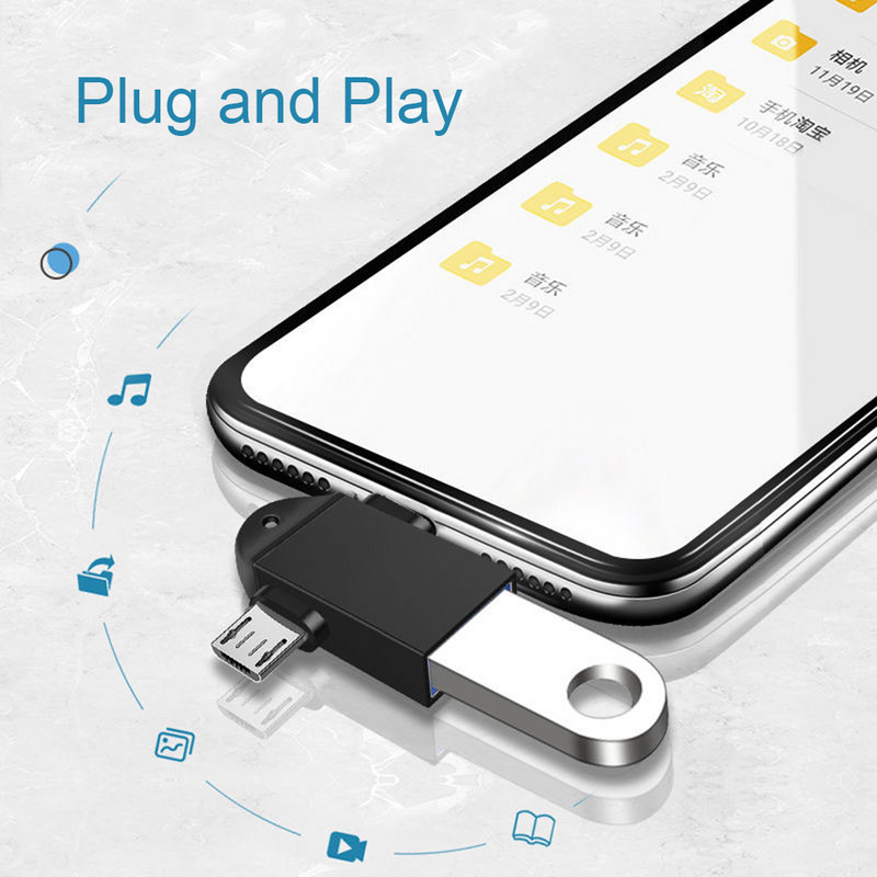 USB-aljzatból mikro-dugaszba és C-típusú dugasz csatlakozó alumíniumötvözet 2 az 1-ben OTG-adapter menet közben konverter kártyaolvasóhoz