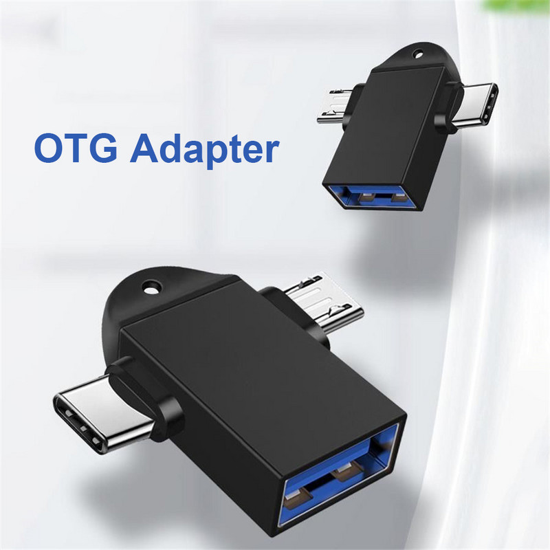 USB-aljzatból mikro-dugaszba és C-típusú dugasz csatlakozó alumíniumötvözet 2 az 1-ben OTG-adapter menet közben konverter kártyaolvasóhoz