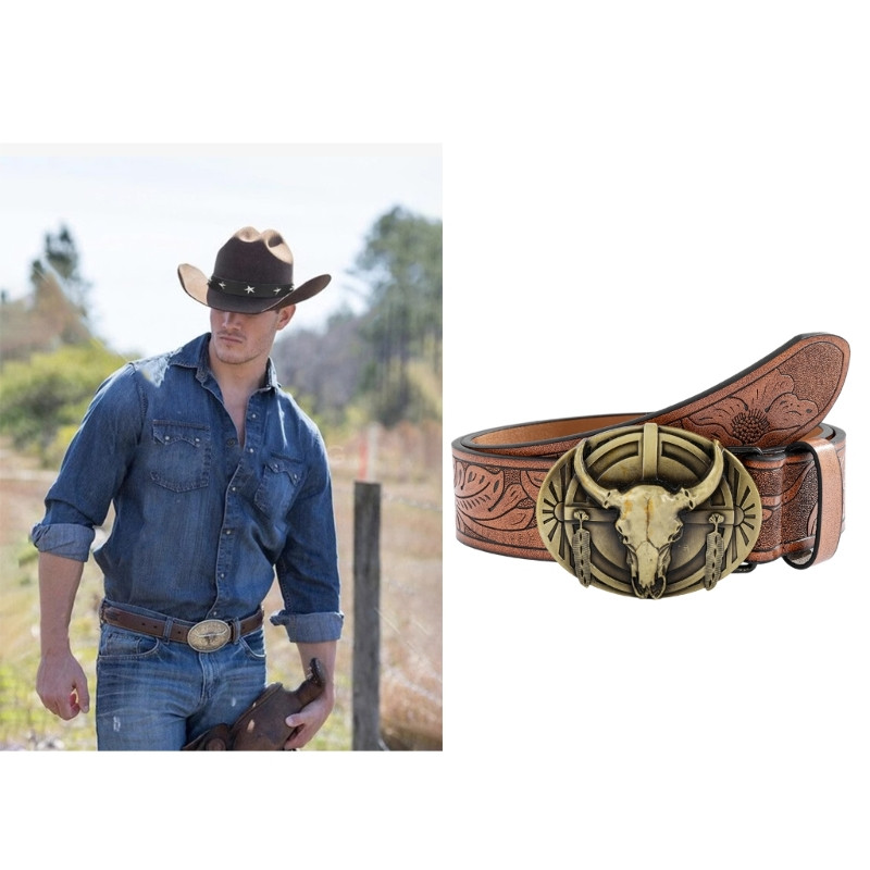 Vakarų stiliaus vyriško juosmens diržas su reljefiniu raštu Bull Head sagtis juosmens diržas Universalios suknelės Paltas juosmens juosta