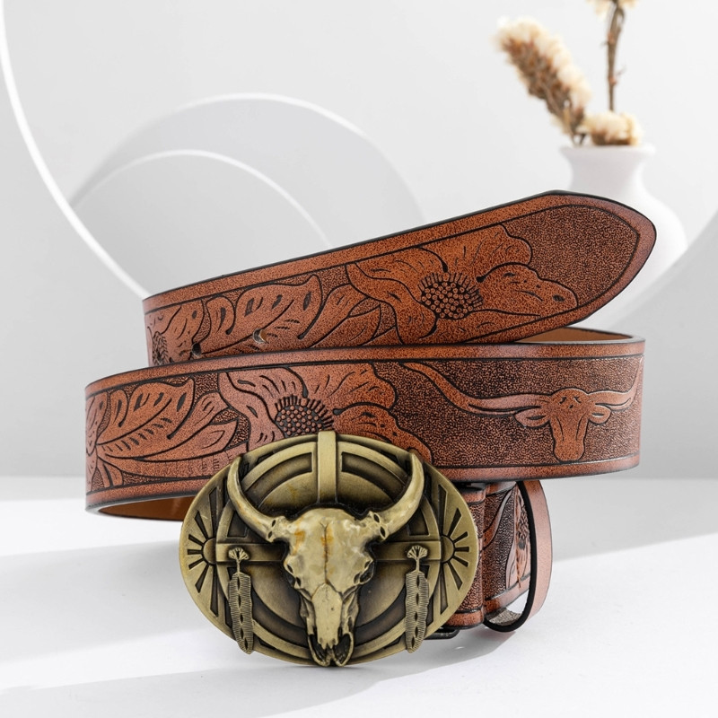 Vakarų stiliaus vyriško juosmens diržas su reljefiniu raštu Bull Head sagtis juosmens diržas Universalios suknelės Paltas juosmens juosta