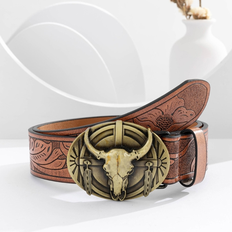 Vakarų stiliaus vyriško juosmens diržas su reljefiniu raštu Bull Head sagtis juosmens diržas Universalios suknelės Paltas juosmens juosta