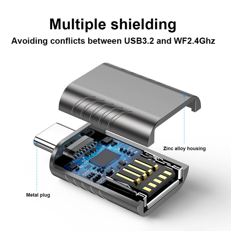 USB C3.1 Αρσενικό σε USB3.2 Θηλυκό Προσαρμογέας κράματος ψευδαργύρου Μεταφορά δεδομένων & φόρτιση Μετατροπέας USB C OTG για Macbook Air/Pro Laptop Ipad
