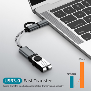 Καλώδιο προσαρμογέα 2 σε 1 OTG Nylon Braid USB 3.0 σε Micro USB Type C Προσαρμογέας συγχρονισμού δεδομένων για Huawei για MacBook U Disk Type-C OTG