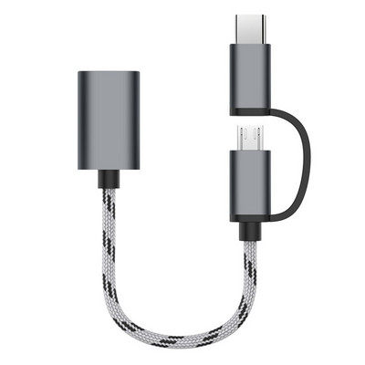 2 viename OTG adapterio kabelis Nylon Braid USB 3.0 į Micro USB Type C duomenų sinchronizavimo adapteris, skirtas Huawei, skirtas MacBook U Disk Type-C OTG