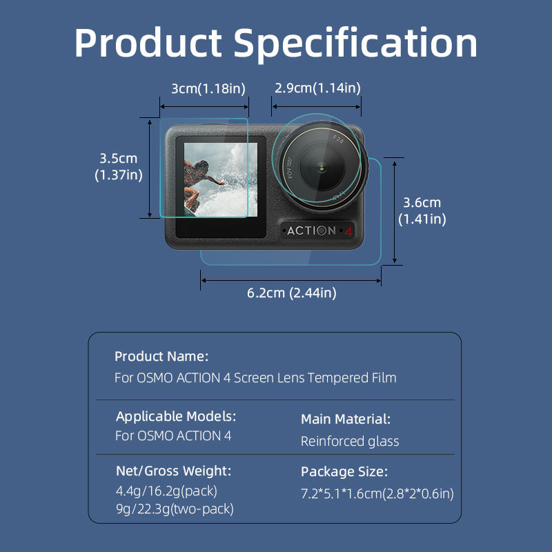 9H zaštitna folija od kaljenog stakla za DJI Osmo Action 4 dodatke za sportske kamere protiv ogrebotina