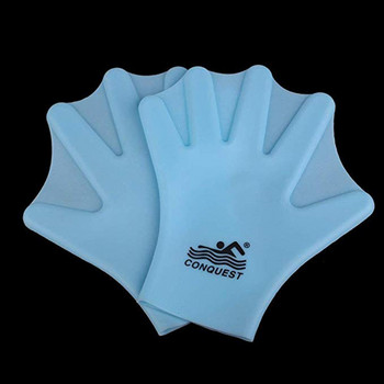 1 чифт силиконови ръкавици за плуване с ципести водни тренировъчни ръкавици с гребло Ръкавици за гмуркане с ръчна мрежа (за възрастни, небесно синьо)