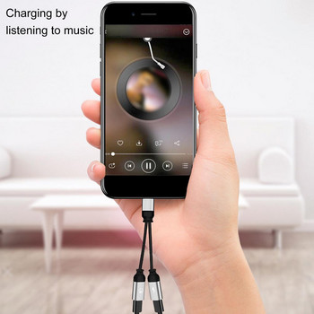 Адаптер Жак за слушалки Порт за бързо зареждане Кабел от алуминиева сплав за iPhone 2-в-1 Сплитер Двоен конвертор
