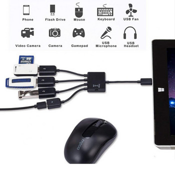 Адаптер Телефонно зарядно Високоскоростно за таблет Android Телефонен кабел Сплитер 4-портов хъб Преходен кабел Micro Usb към 2 Otg конвертор