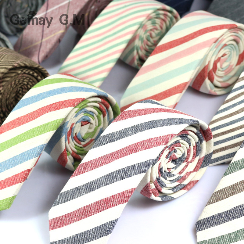 Új divatos férfi nyakkendő 100% pamut nyakkendő férfiaknak kauzális csíkos nyakkendő férfiaknak Bussines Corbatas vőlegényparti karcsú nyakkendők