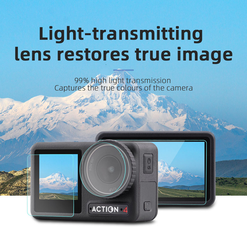 Film de protecție pentru ecran din sticlă securizată pentru DJI OSMO Action 4 Protector de ecran față și spate pentru cameră + Film pentru obiectiv Accesoriu pentru cameră