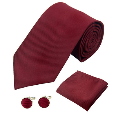 Set de cravate pentru bărbați la modă, 8 cm/3,15 inci, pentru nuntă, mătase, în dungi, negru, roșu, accesorii, butoni, cravată pătrat de buzunar pentru bărbați, femei